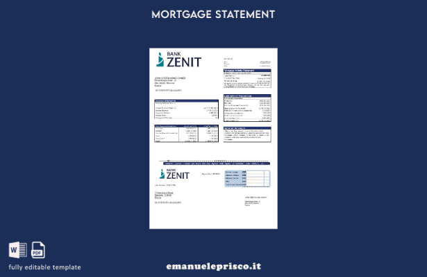 estratto conto mutuo bancario Russia Zenit in stile verificato nel modello di fo